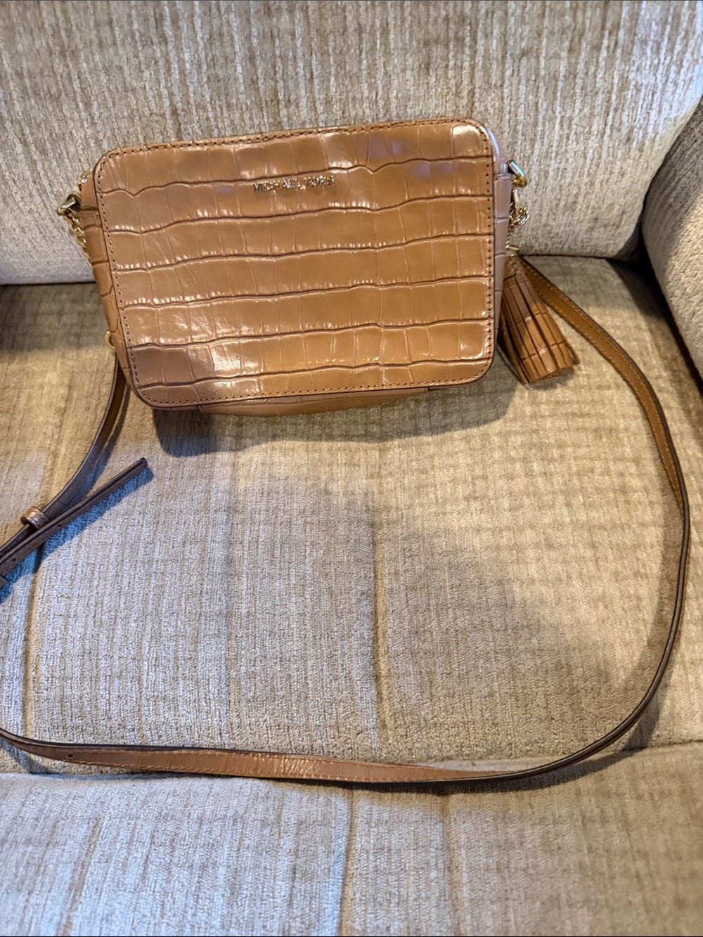 Michael Kors jet set Cognac Croc-Embossed leather Crossbody Bag
